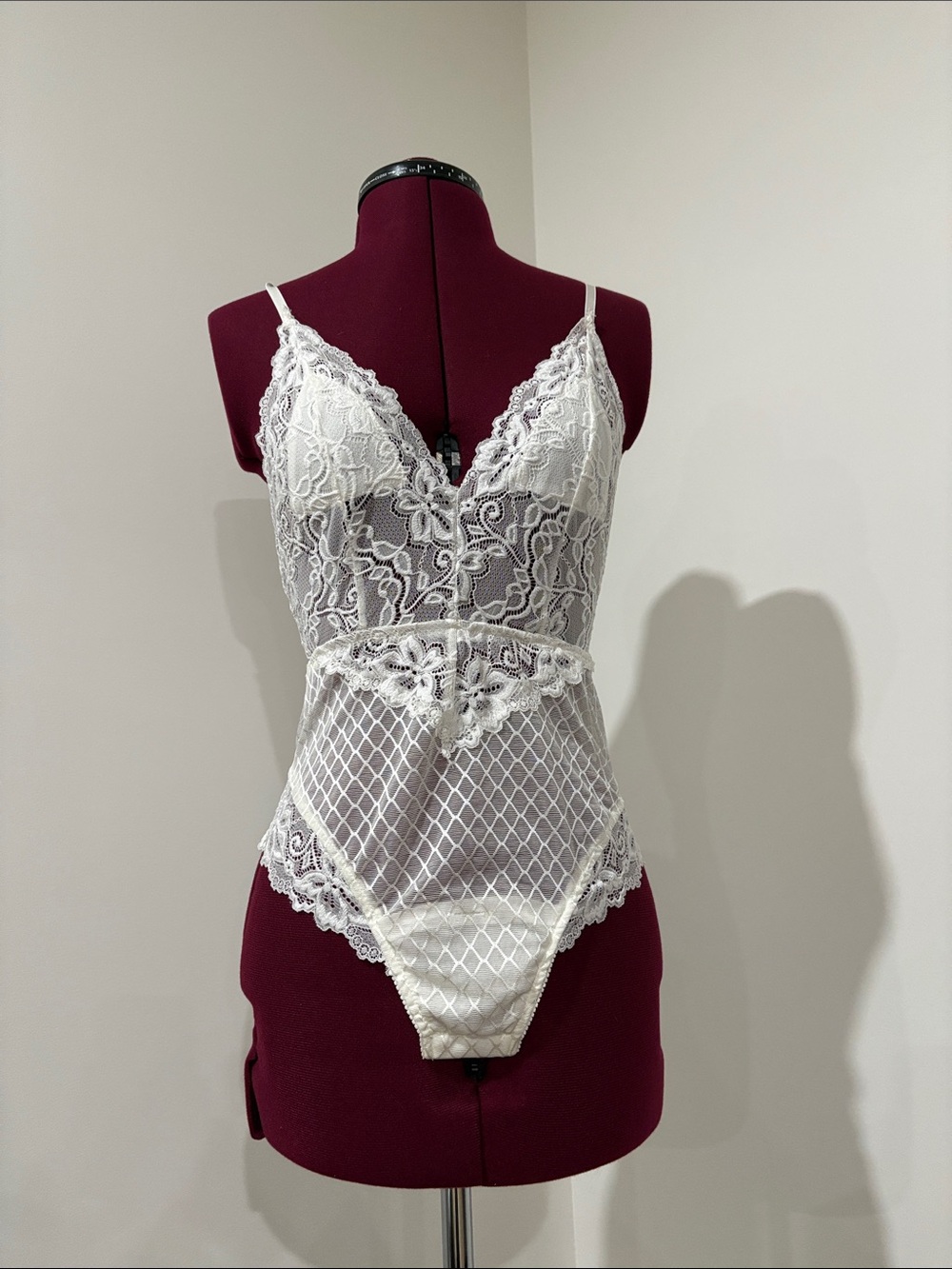 Lulu's Ivory Lace Sheer Bodysuit